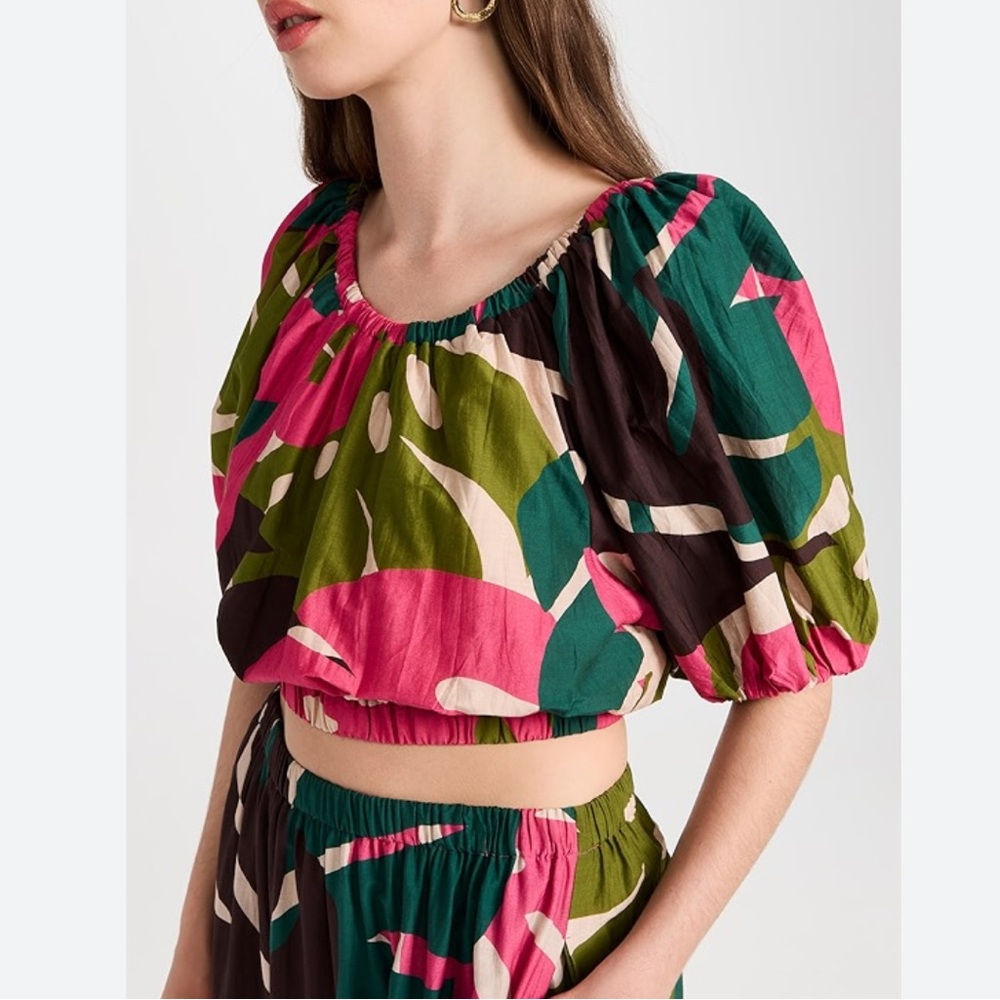 Velvet Britney Printed Cotton Silk Blend Crop Top Puff Sleeves Size XS NWT